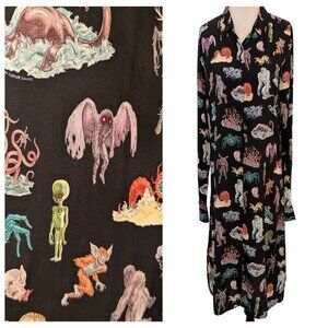 Pretty Snake Womens Size M Black Allover Cryptids Creatures Shirt Dress No Belt